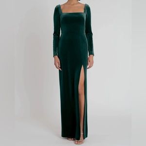 BHLDN Anthropologie Jenny Yoo Rachel Square-Neck Emerald Velvet Dress Sz 18